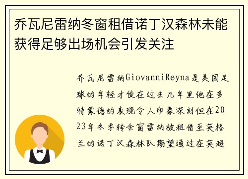 乔瓦尼雷纳冬窗租借诺丁汉森林未能获得足够出场机会引发关注