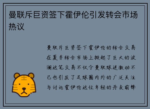 曼联斥巨资签下霍伊伦引发转会市场热议